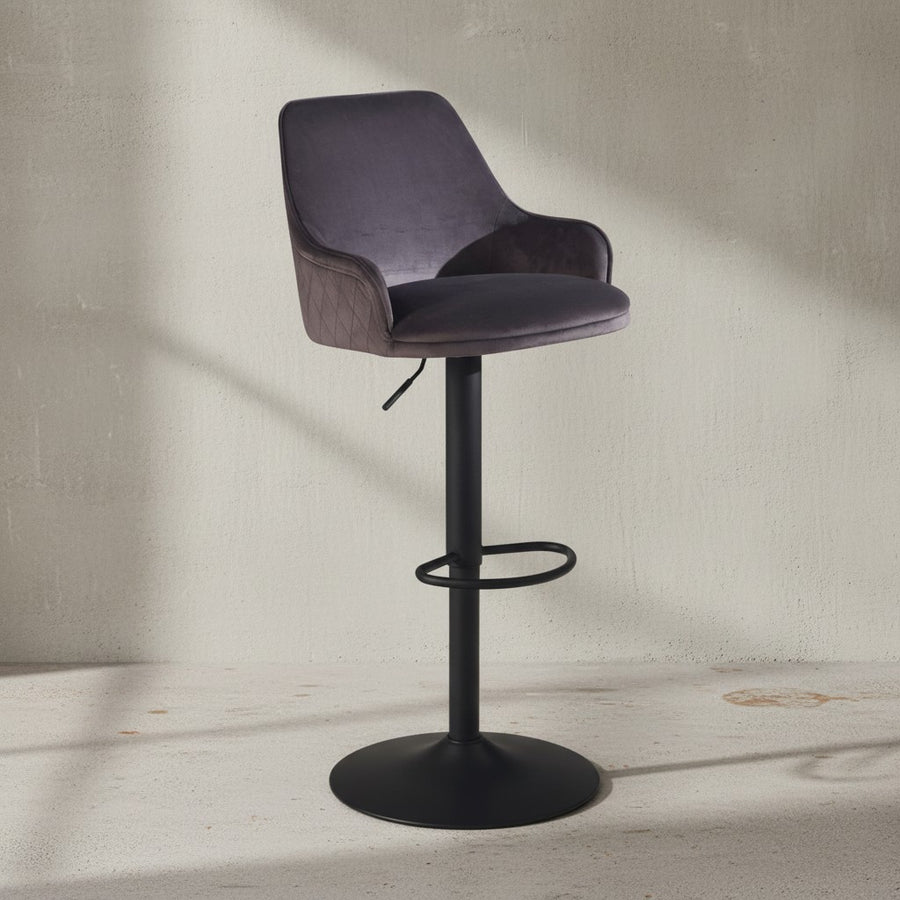Barhocker Samt Hocker mit Lehne 86  - 106 cm - Küchenhocker Höhenverstellbar Modern 100 kg - Barstuhl Tresenhocker mit Metall-Trompetenfuß - Bistrohocker Gepolstert mit Armlehne_