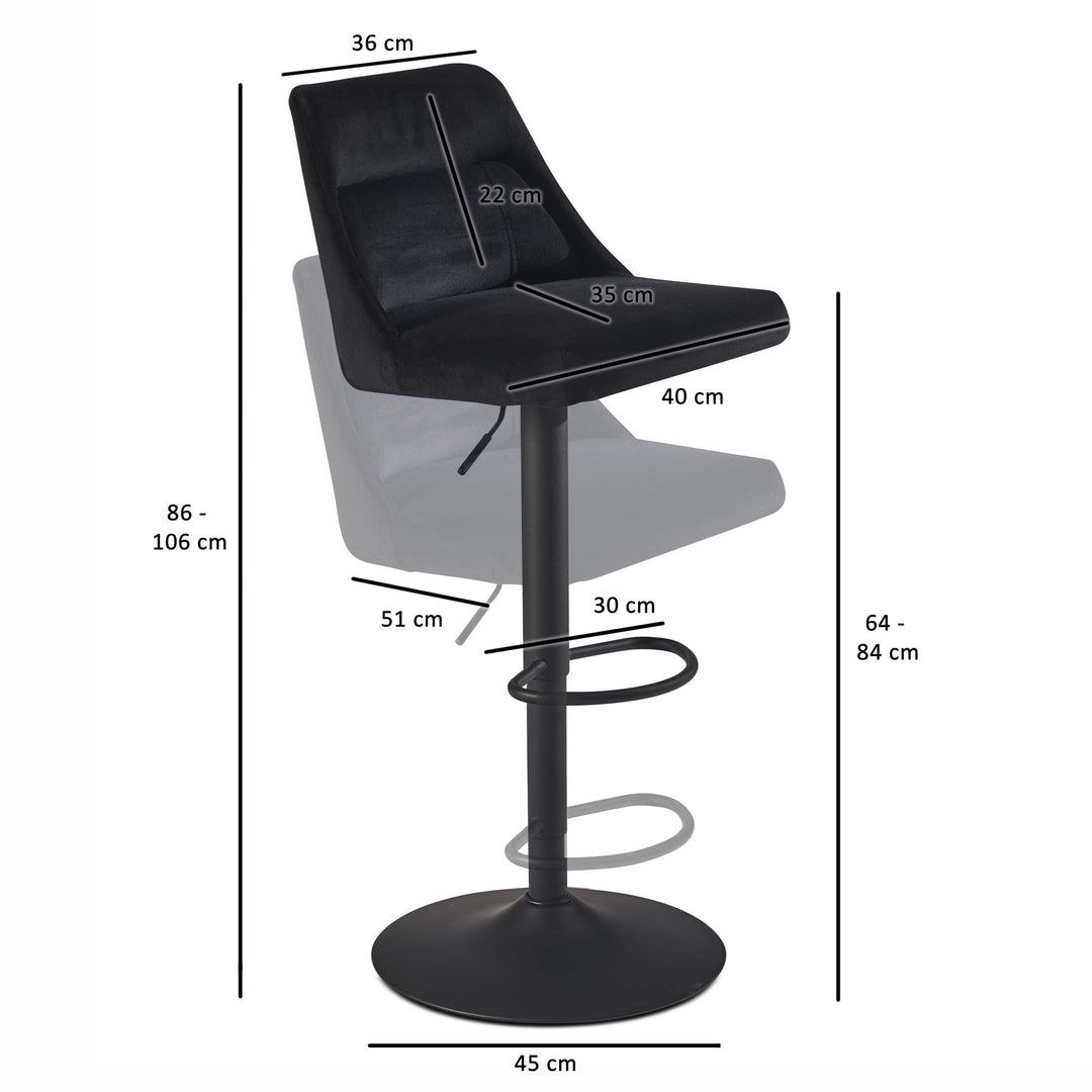 Barhocker Samt Hocker mit Lehne 86  - 106 cm - Küchenhocker Höhenverstellbar Modern 100 kg - Design Barstuhl Tresenhocker mit Metall-Trompetenfuß - Bistrohocker Gepolstert_