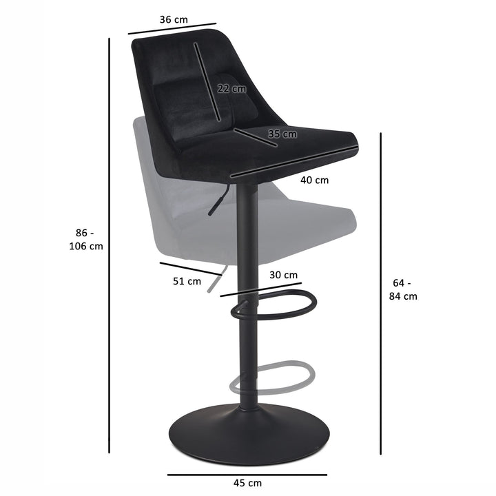 Barhocker Samt Hocker mit Lehne 86  - 106 cm - Küchenhocker Höhenverstellbar Modern 100 kg - Design Barstuhl Tresenhocker mit Metall-Trompetenfuß - Bistrohocker Gepolstert_