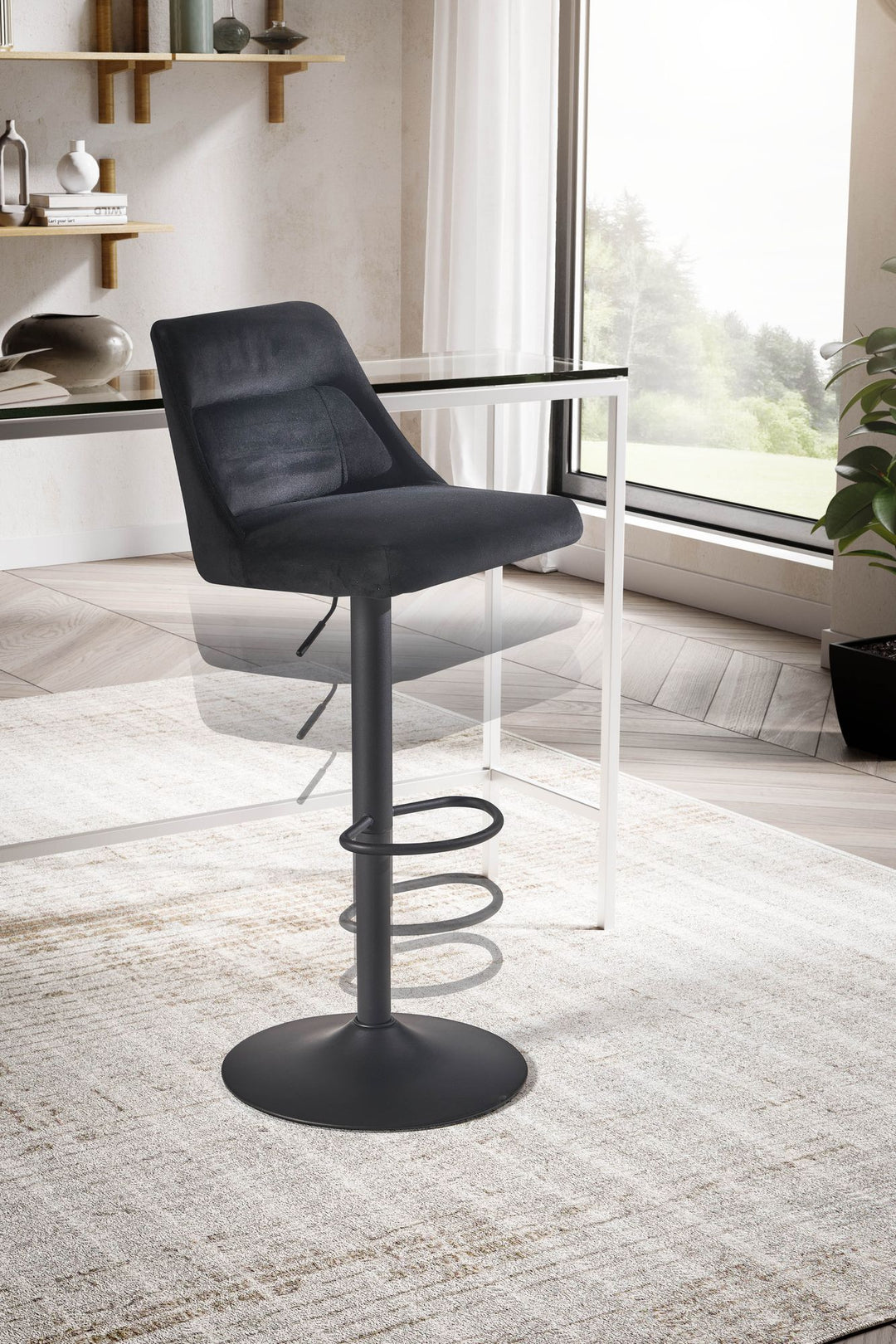 Barhocker Samt Hocker mit Lehne 86  - 106 cm - Küchenhocker Höhenverstellbar Modern 100 kg - Design Barstuhl Tresenhocker mit Metall-Trompetenfuß - Bistrohocker Gepolstert_