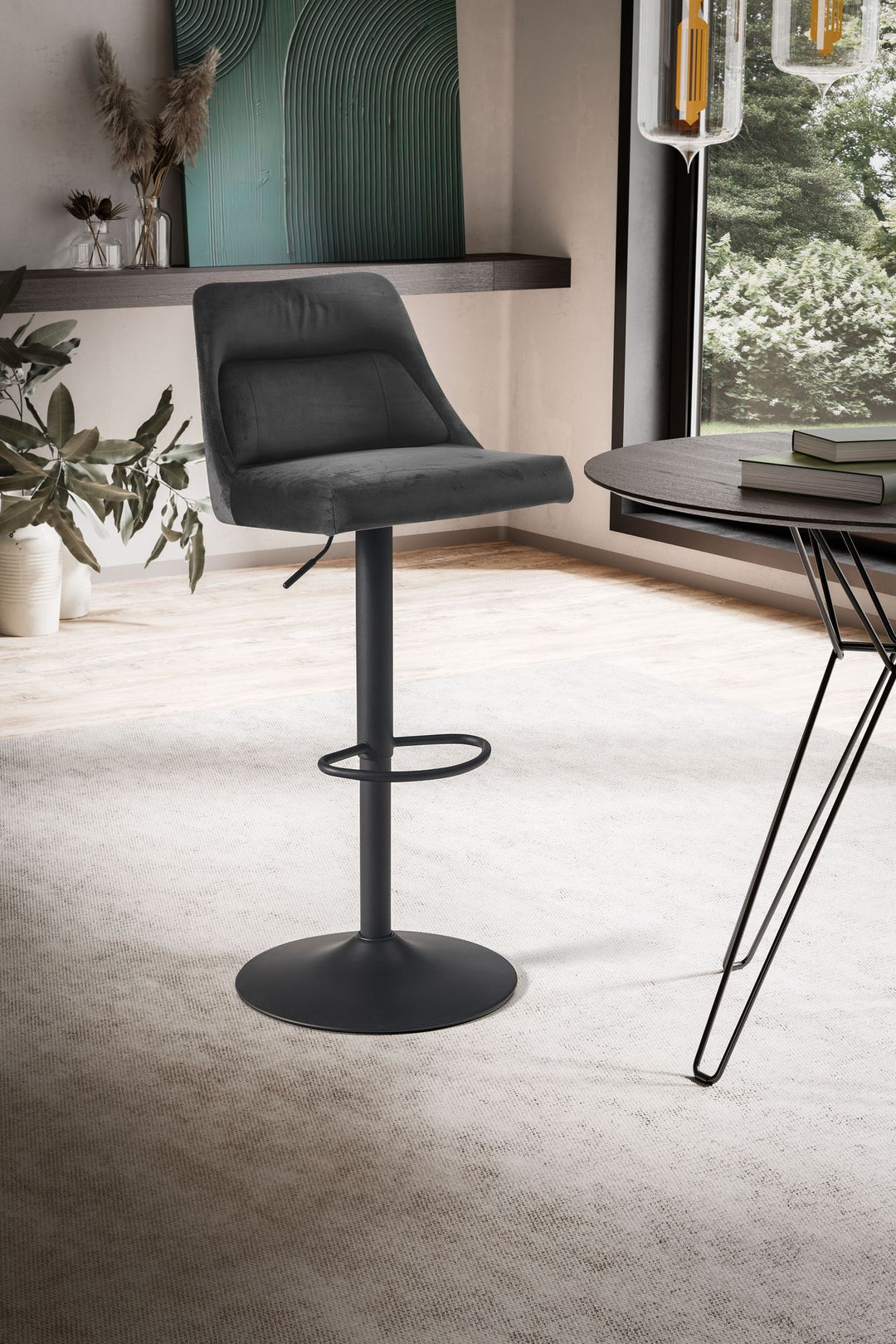 Barhocker Samt Hocker mit Lehne 86  - 106 cm - Küchenhocker Höhenverstellbar Modern 100 kg - Design Barstuhl Tresenhocker mit Metall-Trompetenfuß - Bistrohocker Gepolstert_