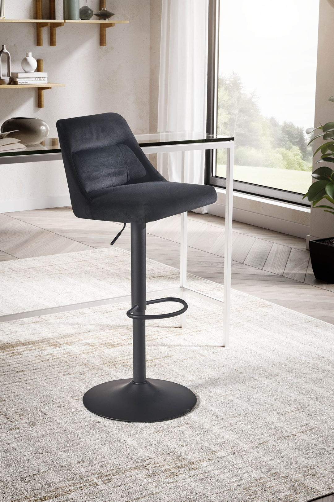 Barhocker Samt Hocker mit Lehne 86  - 106 cm - Küchenhocker Höhenverstellbar Modern 100 kg - Design Barstuhl Tresenhocker mit Metall-Trompetenfuß - Bistrohocker Gepolstert_