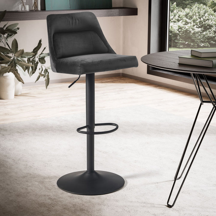 Barhocker Samt Hocker mit Lehne 86  - 106 cm - Küchenhocker Höhenverstellbar Modern 100 kg - Design Barstuhl Tresenhocker mit Metall-Trompetenfuß - Bistrohocker Gepolstert_