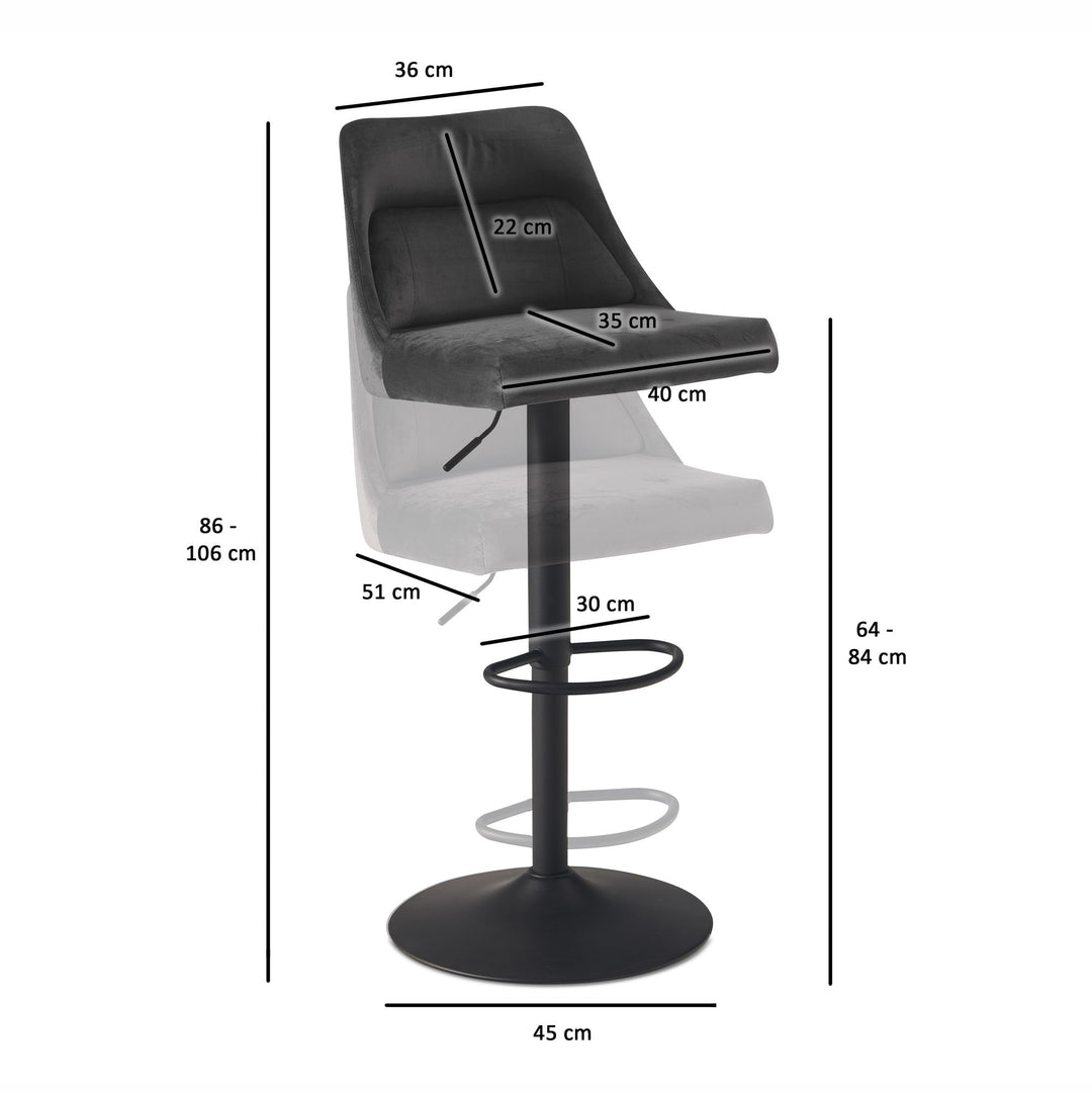 Barhocker Samt Hocker mit Lehne 86  - 106 cm - Küchenhocker Höhenverstellbar Modern 100 kg - Design Barstuhl Tresenhocker mit Metall-Trompetenfuß - Bistrohocker Gepolstert_