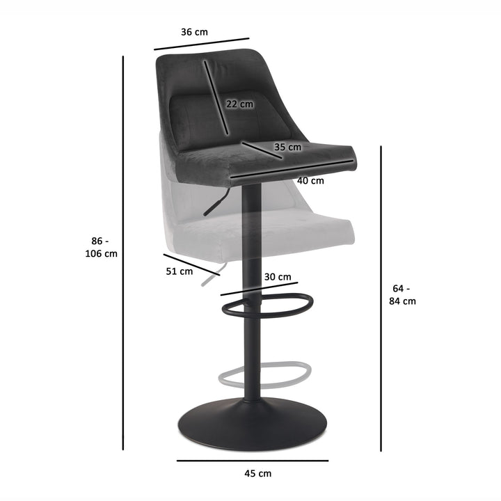 Barhocker Samt Hocker mit Lehne 86  - 106 cm - Küchenhocker Höhenverstellbar Modern 100 kg - Design Barstuhl Tresenhocker mit Metall-Trompetenfuß - Bistrohocker Gepolstert_