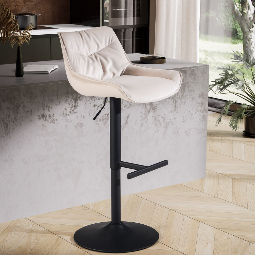 Barhocker Samt Hocker mit Lehne 86  - 106 cm - Küchenhocker Höhenverstellbar Modern 100 kg - Design Barstuhl Tresenhocker mit Metall-Trompetenfuß - Bistrohocker Gepolstert_