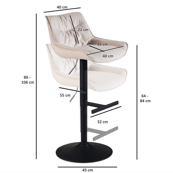 Barhocker Samt Hocker mit Lehne 86  - 106 cm - Küchenhocker Höhenverstellbar Modern 100 kg - Design Barstuhl Tresenhocker mit Metall-Trompetenfuß - Bistrohocker Gepolstert_