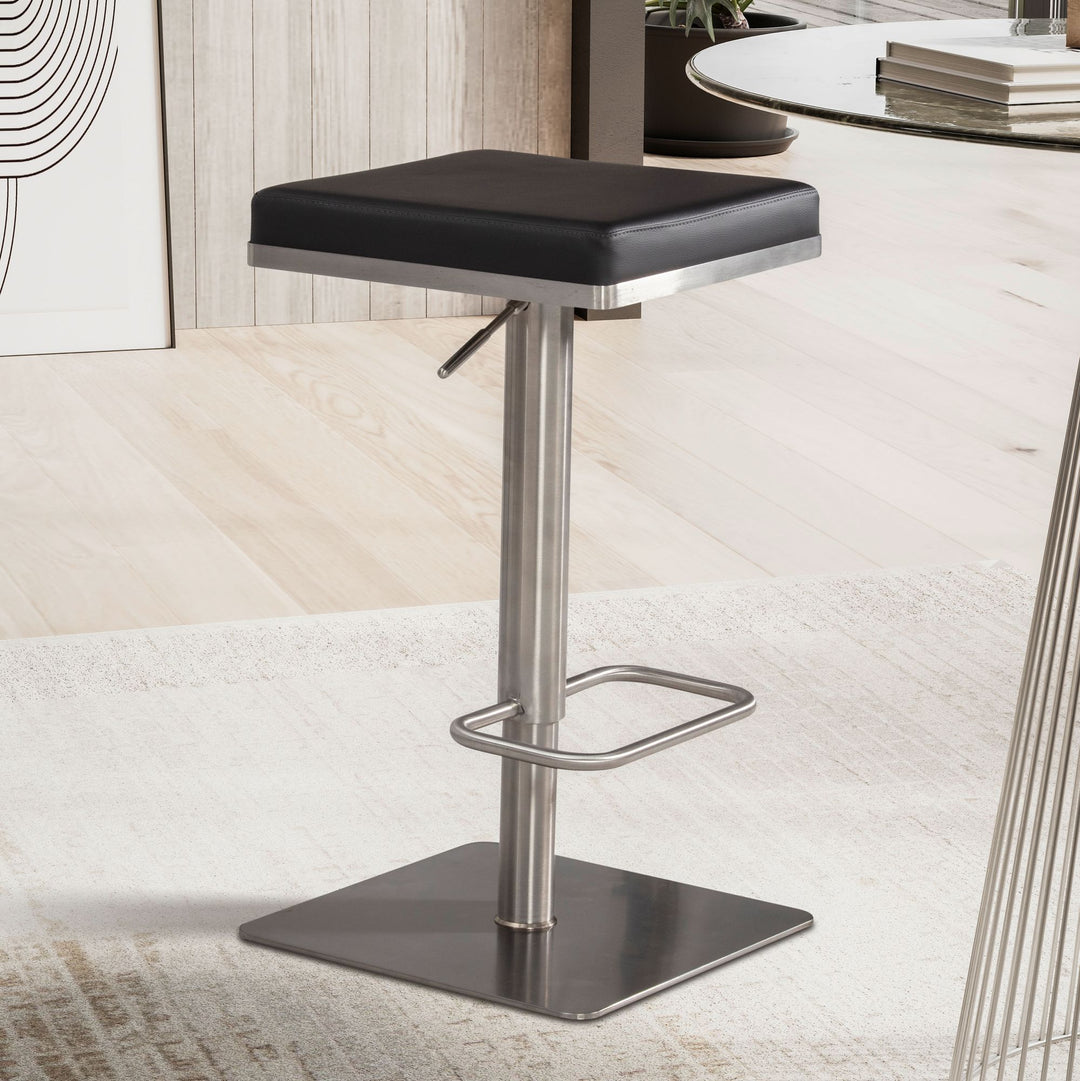 Barhocker – Schwarz, Kunstleder, Edelstahl, höhenverstellbar, drehbar, gepolstert, Modern