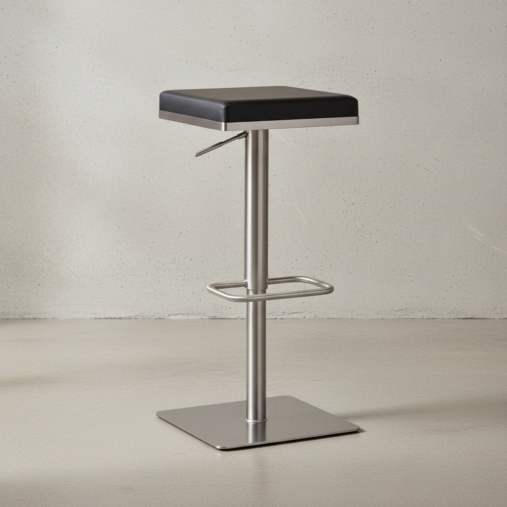 Barhocker Schwarz Kunstleder Edelstahl Barstuhl Modern - Design Tresenstuhl Drehbar Gepolstert - Bistrohocker Metall Hoch - Thekenhocker Höhenverstellbar - Hoher Hocker für Bar_