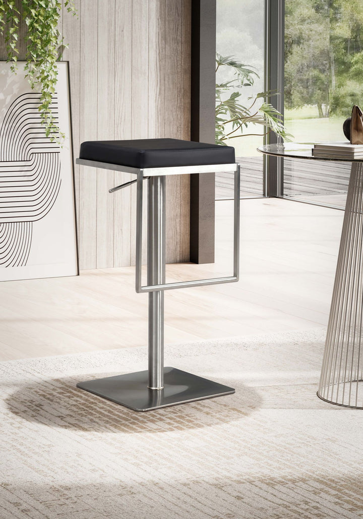 Barhocker – Schwarz, Kunstleder, Edelstahl, höhenverstellbar, drehbar, gepolstert, Modern