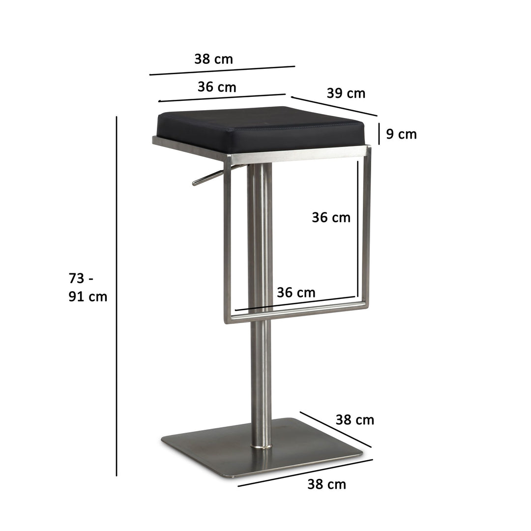 Barhocker – Schwarz, Kunstleder, Edelstahl, höhenverstellbar, drehbar, gepolstert, Modern