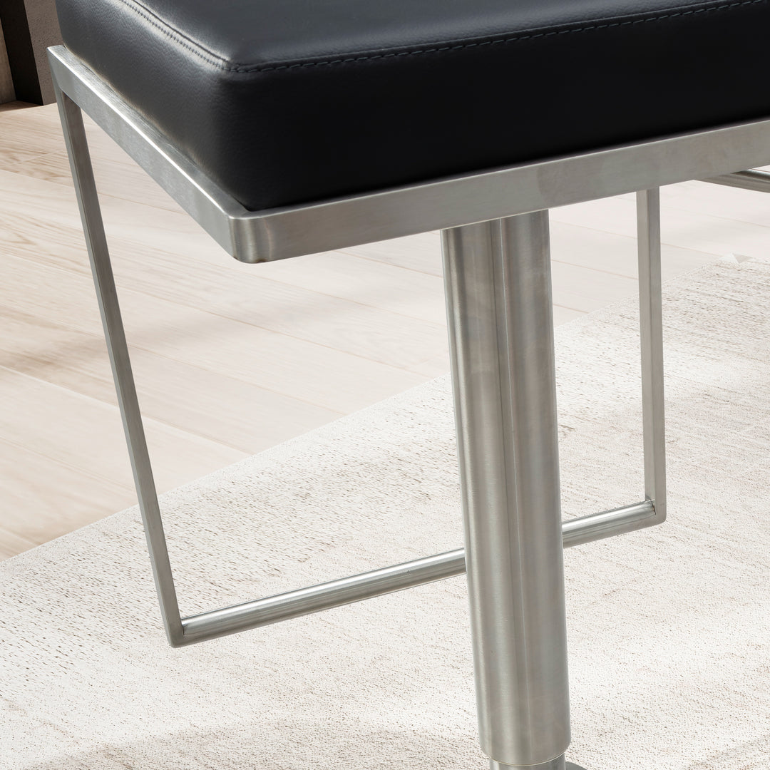 Barhocker – Schwarz, Kunstleder, Edelstahl, höhenverstellbar, drehbar, gepolstert, Modern