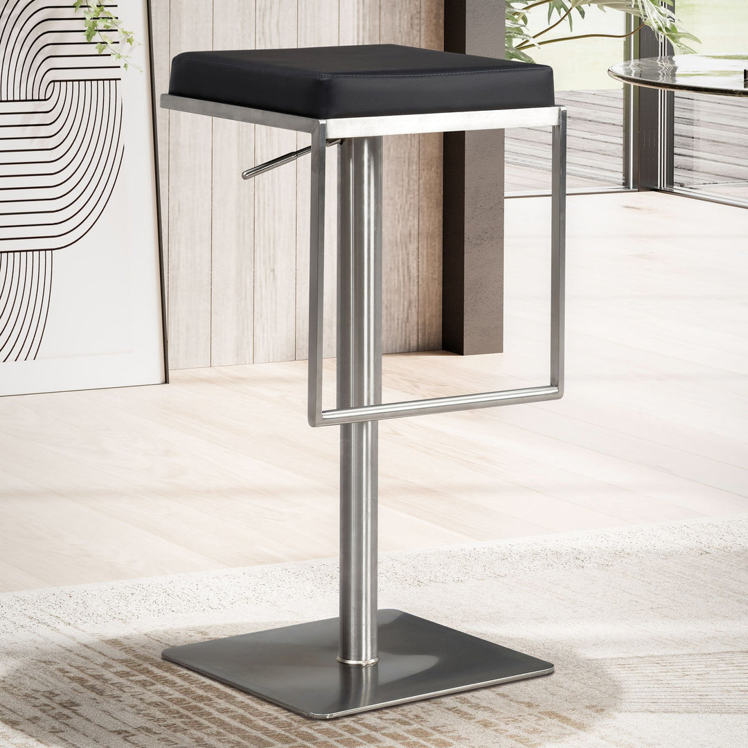 Barhocker – Schwarz, Kunstleder, Edelstahl, höhenverstellbar, drehbar, gepolstert, Modern