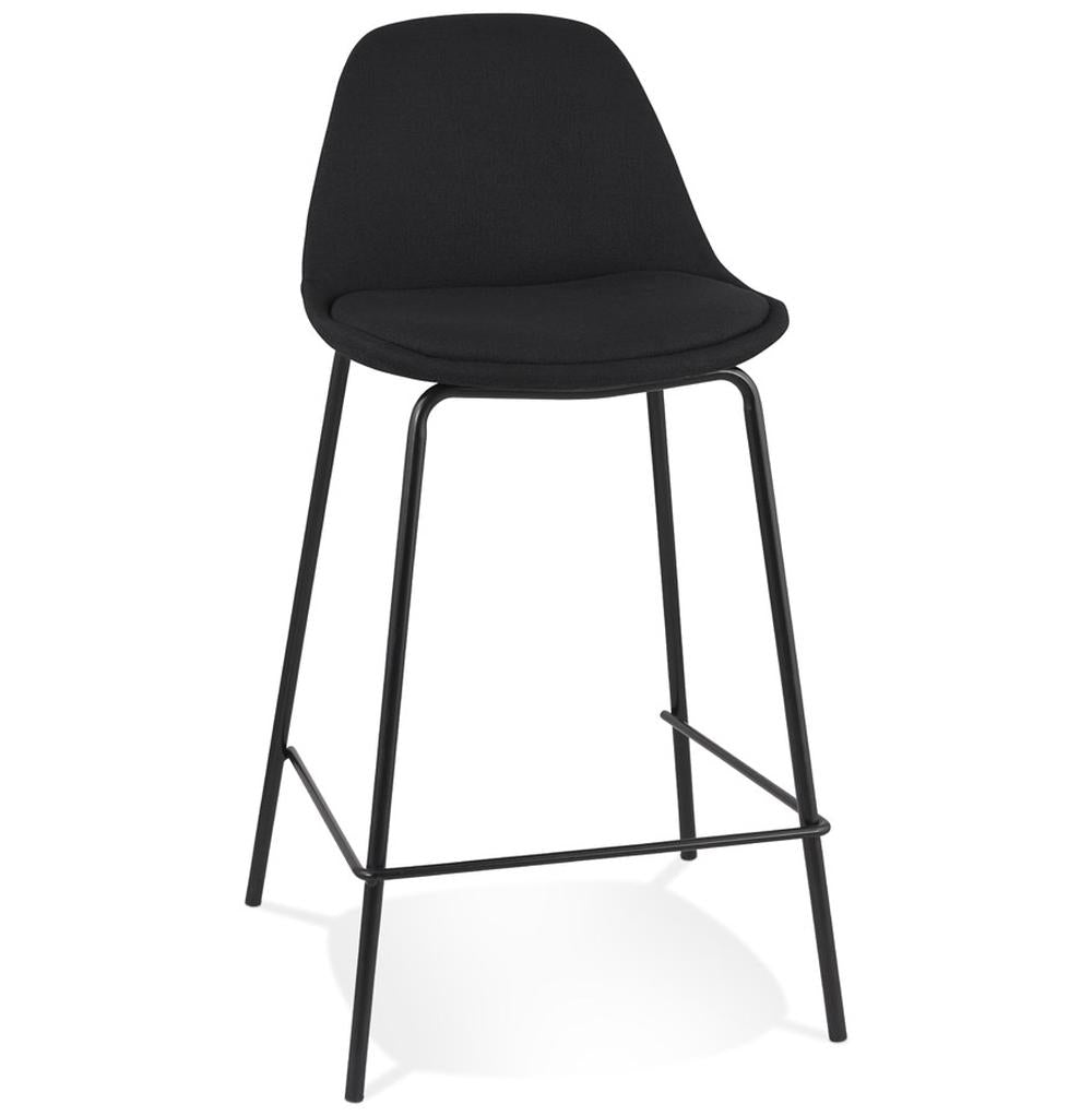 Schwarzer Barhocker - 65 cm Sitzhöhe - ergonomische Rückenlehne - gepolsterter Stoffsitz auf stabilem Metallgestell - ideal für moderne Küchen und Bars - VERIXO MINI Kollektion._