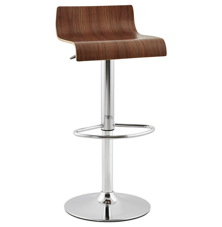 Barhocker NURAX - Höhenverstellbar 52-77 cm - 360° drehbar. Elegantes Walnuss-Finish mit verchromtem Metallgestell. Ideal für moderne Küchen und Bars._