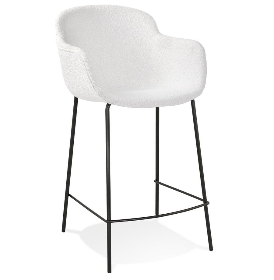 Barhocker - 65 cm Sitzhöhe - ergonomische Rückenlehne - weißer Bouclé-Stoff - ideal für Küche und Bar - KALIXI MINI Kollektion_