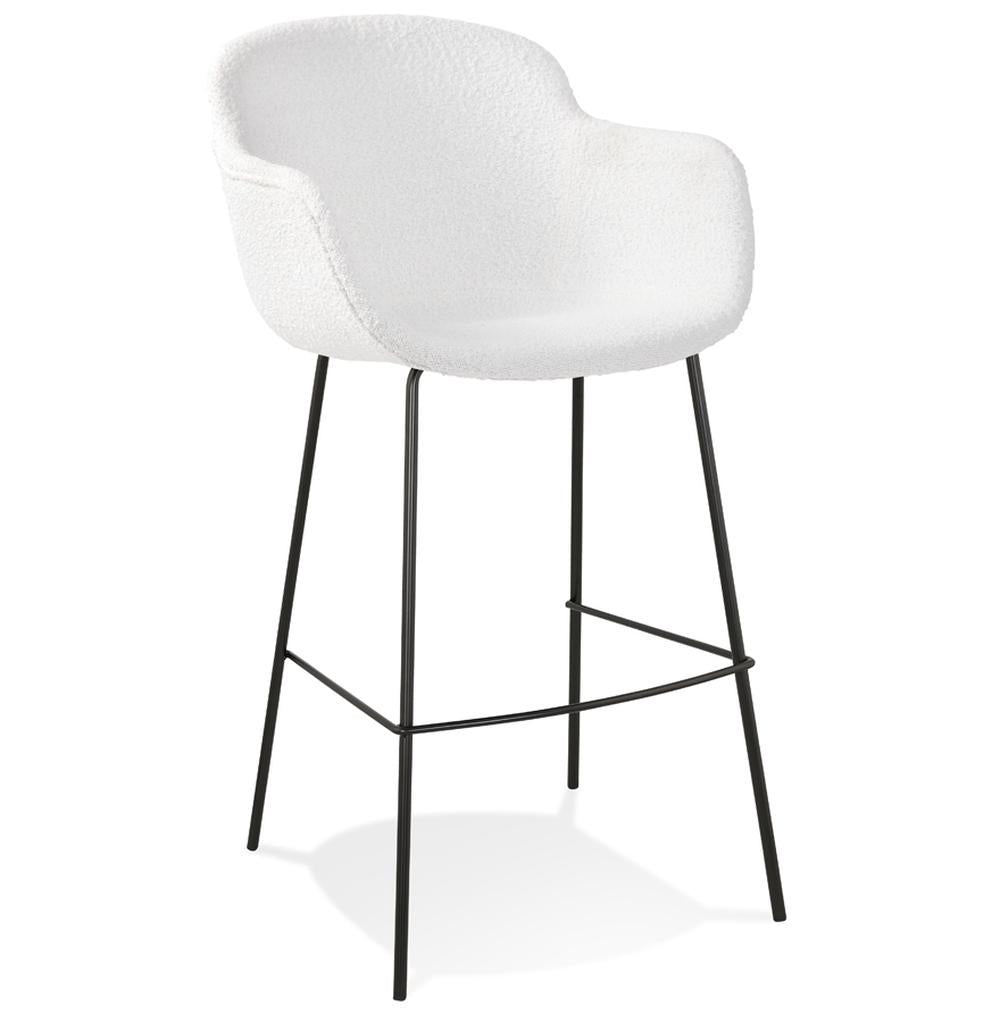 Barhocker - Weiß - 75 cm Sitzhöhe - ergonomische Rückenlehne - Schlingenstoff-Bezug für optimalen Komfort - ideal für Kücheninseln - KALIXI Kollektion_