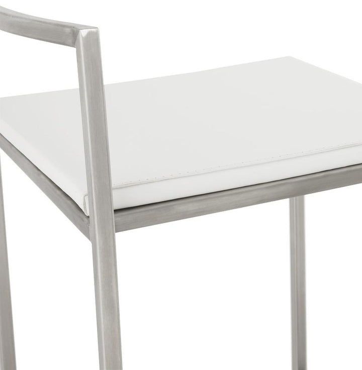 Weißer Designer-Barhocker LEXARIX - 74 cm Sitzhöhe - Edelstahlrahmen. Modernes Kunstleder-Sitzmöbel für Theke und Tresen. Kadima Design._