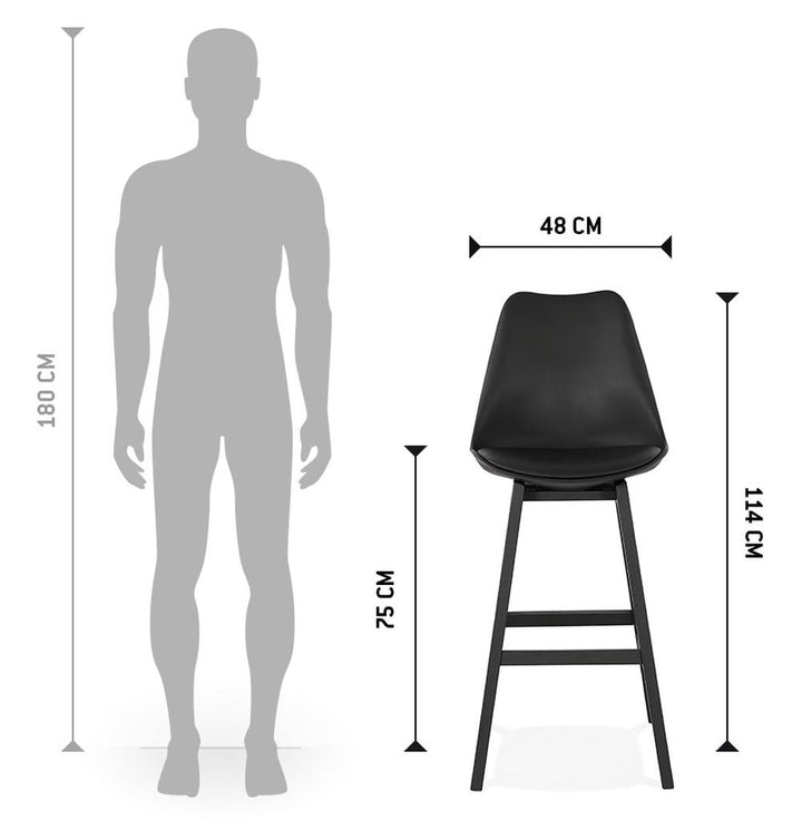 Schwarzer Sitzhocker - Holzbeine - ergonomische Form - vielseitig einsetzbar in Küche und Arbeitszimmer._