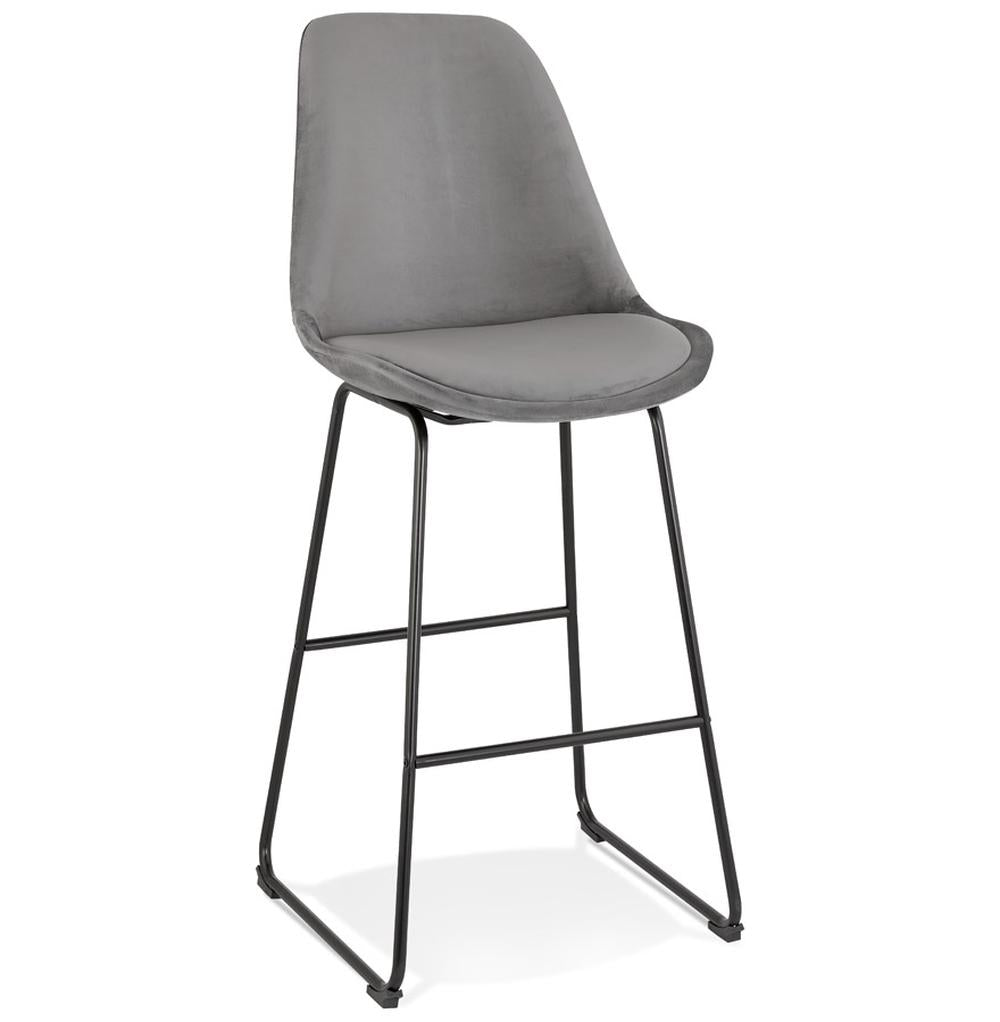 Tresenhocker MINORO - 77 cm hoch - grauer Samtbezug - schwarzes Metallgestell - perfekt für elegante Bars und Esszimmer._