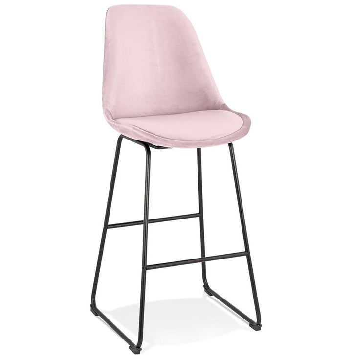 Tresenhocker MINORO - 77 cm hoch - rosa Samtbezug - schwarzes Metallgestell - glamouröse Lösung für Bars und Esszimmer._