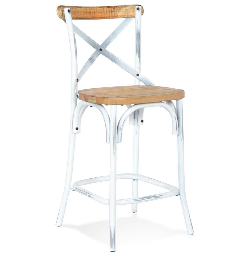 Barhocker SILARO MINI - 65cm Sitzhöhe - Antik-Holz Sitzfläche - weiß patiniertes Metallgestell - ideal für Küche und Bar - Kadima Design_