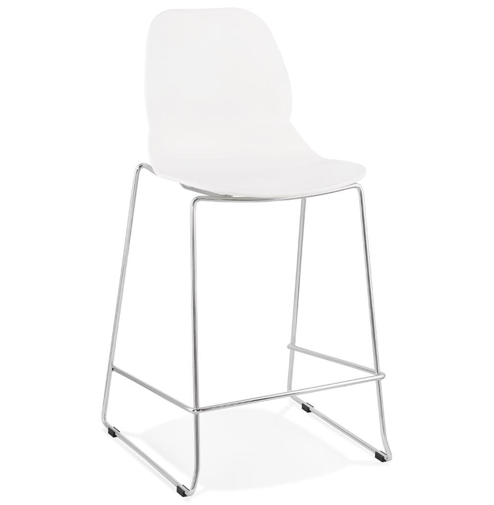 Barhocker Weiß-Chrom - 65-5 cm Sitzhöhe - glänzendes Chromgestell - weißer UV-beständiger Sitz - frisch für Küchen - QUIRON MINI Kollektion_