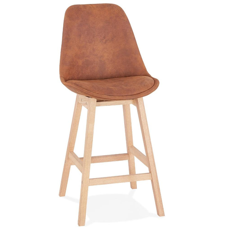 Barhocker NIXARA MINI - 66cm Sitzhöhe - braunes Mikrofaserpolster - beige Eichenbeine - ergonomische Rückenlehne - ideal für Küchentheken_