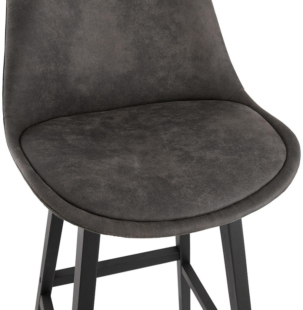 Barhocker anthrazit - 66cm erhöhter Sitz - dunkles Mikrofaserpolster - schwarze Eichenbeine - 40cm Rückenstütze - eleganter Blickfang für Lofts_