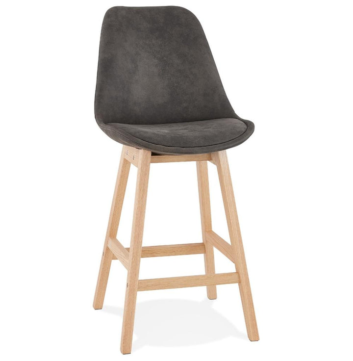 Barhocker grau-beige - 66cm Sitzposition - graues Mikrofaserpolster - helle Eichenbeine - 40cm Lehne - neutraler Allrounder für jedes Ambiente_