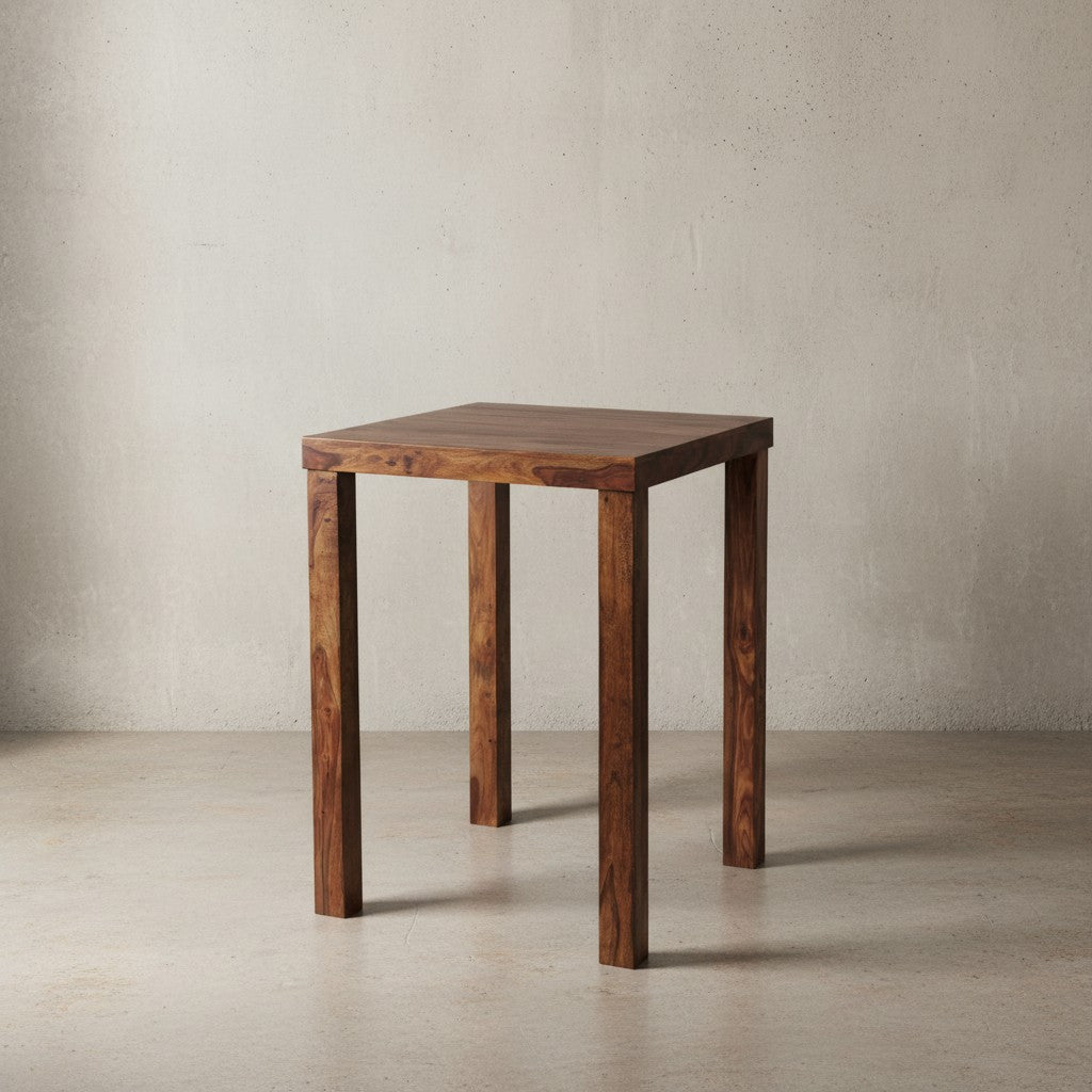 Rustikaler Sheeshamholz Bartisch  Stabile Konstruktion  Einzigartiges Design - KADIMA DESIGN Größe  80x80x110 cm