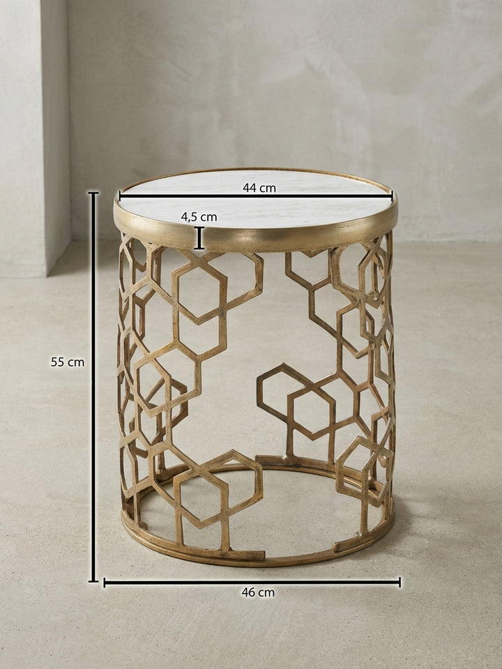 Technisches Maßbild des Beistelltisches mit exakten Abmessungen: Höhe 55 cm, Durchmesser 46 cm, für eine präzise Raumplanung im Wohnzimmer._
