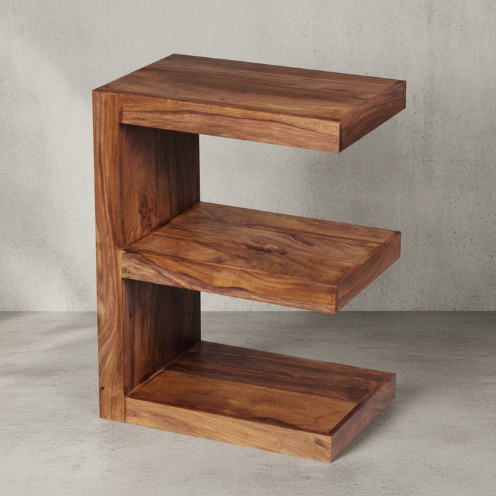 Beistelltisch &amp;quot;E&amp;quot; Cube NAKO_ Akazienholz_ E-Konstruktion_ 45x30 cm_ 60 cm Höhe_ handgefertigt - KADIMA DESIGN_Farbe_ Braun_ Größe_ 45x30x60 cm_