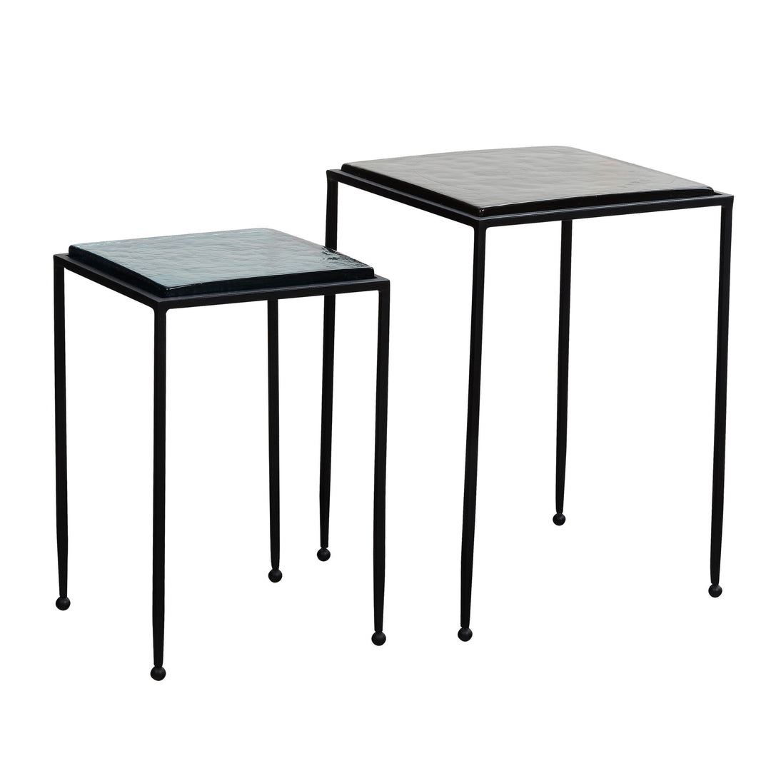 Beistelltisch-Set Blau/Schwarz Glas/Metall Eckig Abnehmbare Tischplatte