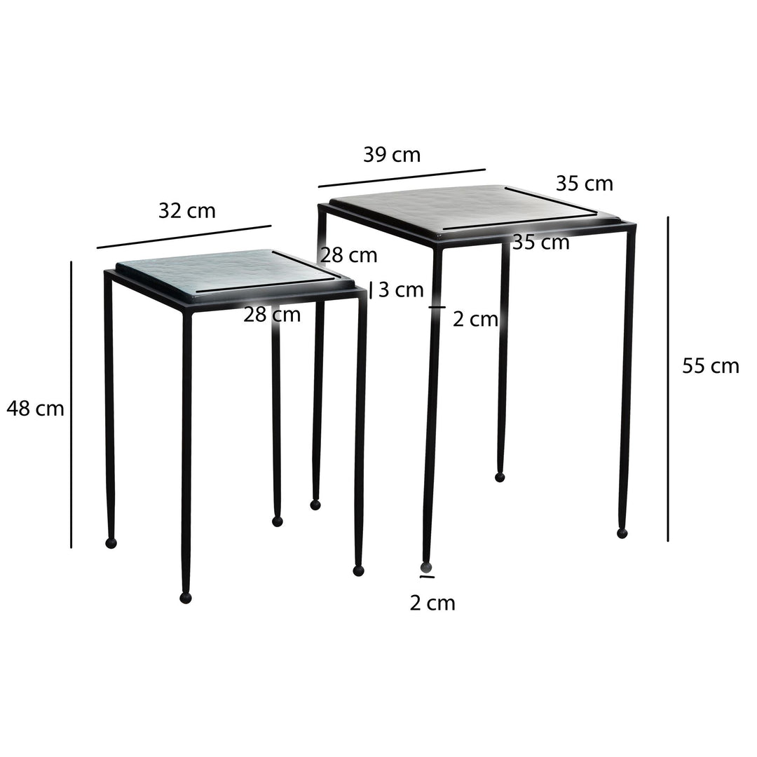 Beistelltisch-Set Blau/Schwarz Glas/Metall Eckig Abnehmbare Tischplatte