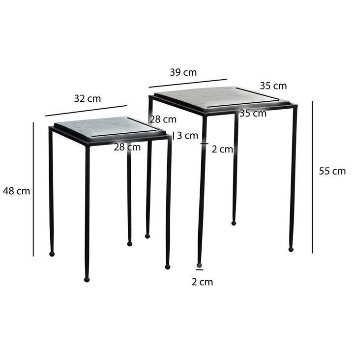 Beistelltisch-Set Blau/Schwarz Glas/Metall Eckig Abnehmbare Tischplatte