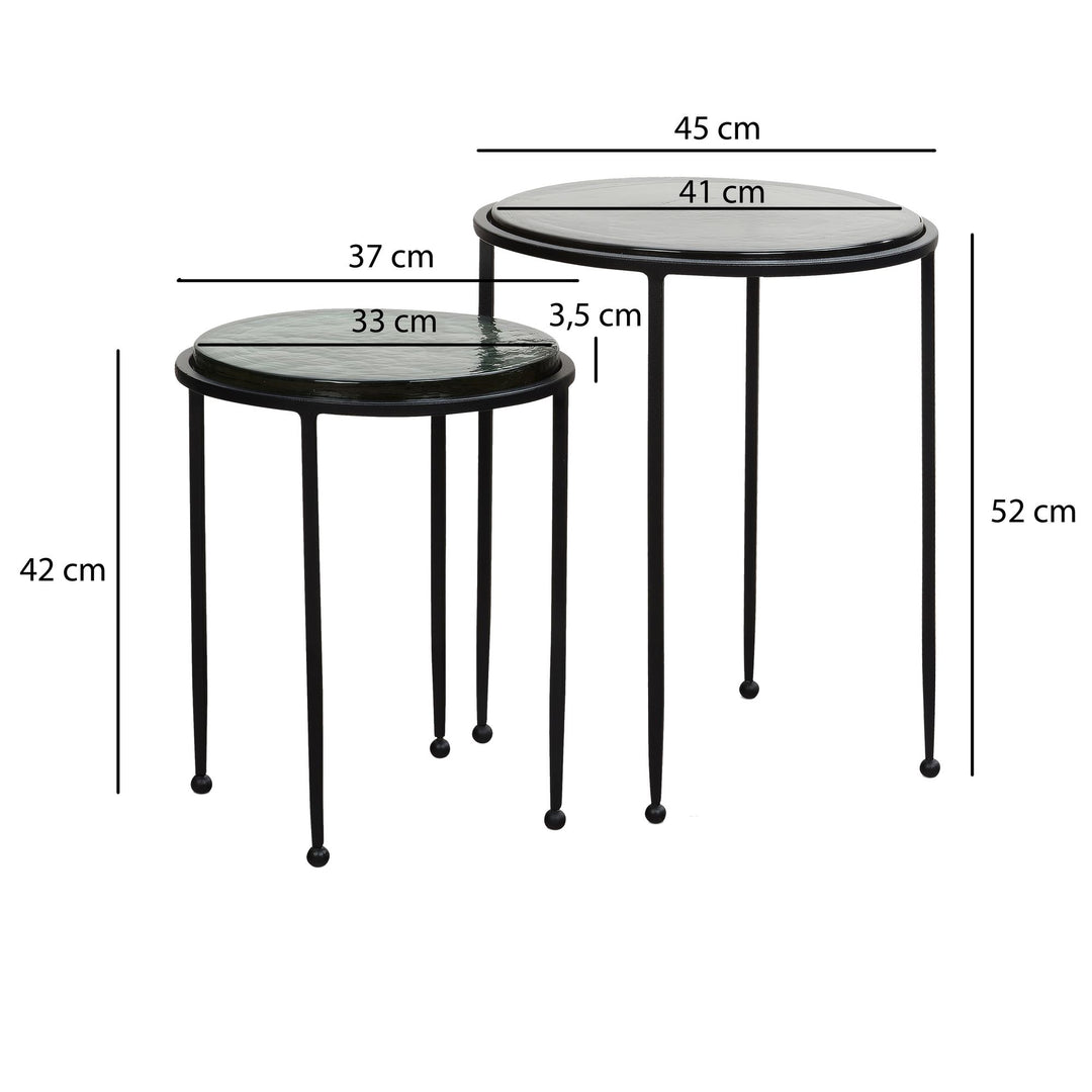 Beistelltisch Set Grün Schwarz Rund Glas Metall Modern Abnehmbare Tischplatte