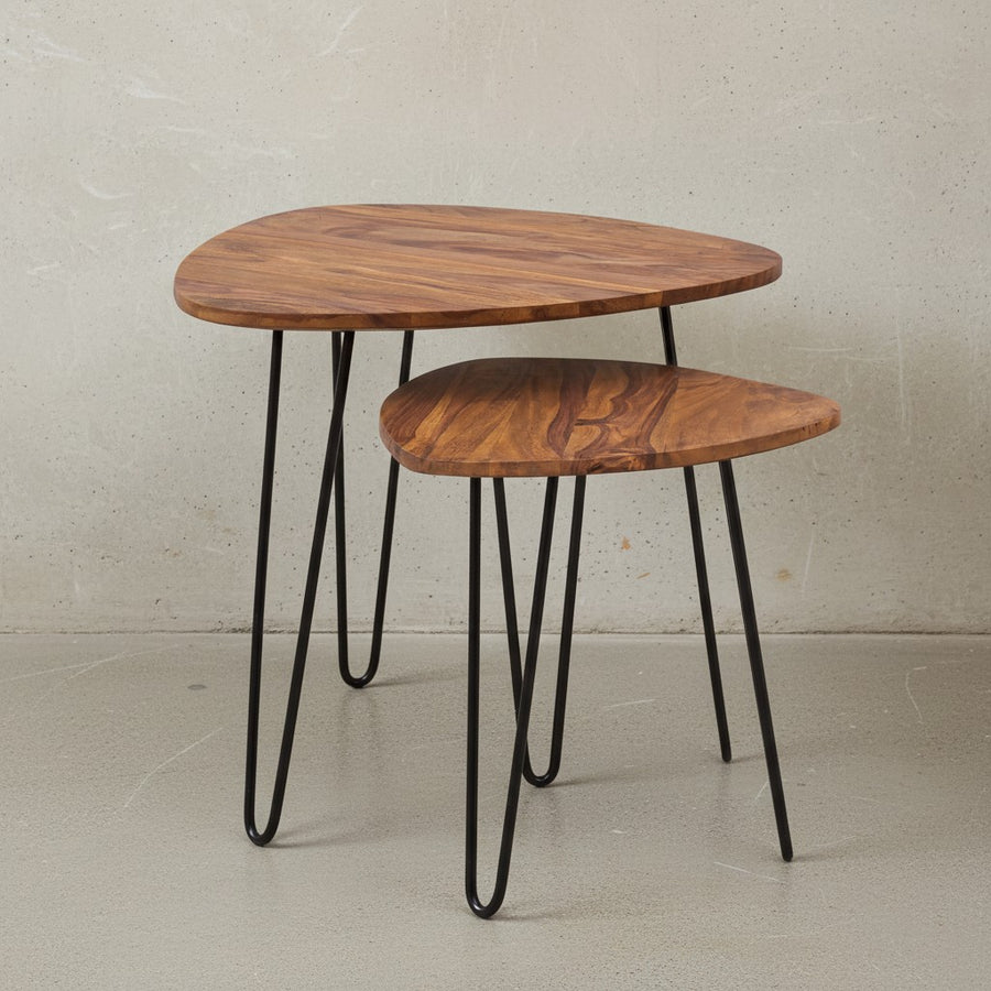 2er Set Beistelltisch Sheesham Holz und Metall_ Industrial-Design_ Vielseitig - KADIMA DESIGN_Größe_ 60x60x56 cm_