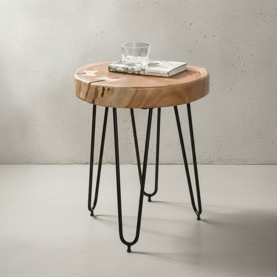 Beistelltisch BALU_ Akazienholz_ Landhausstil_ schwarze Metallbeine - KADIMA DESIGN_Größe_ 30x30x41 cm_