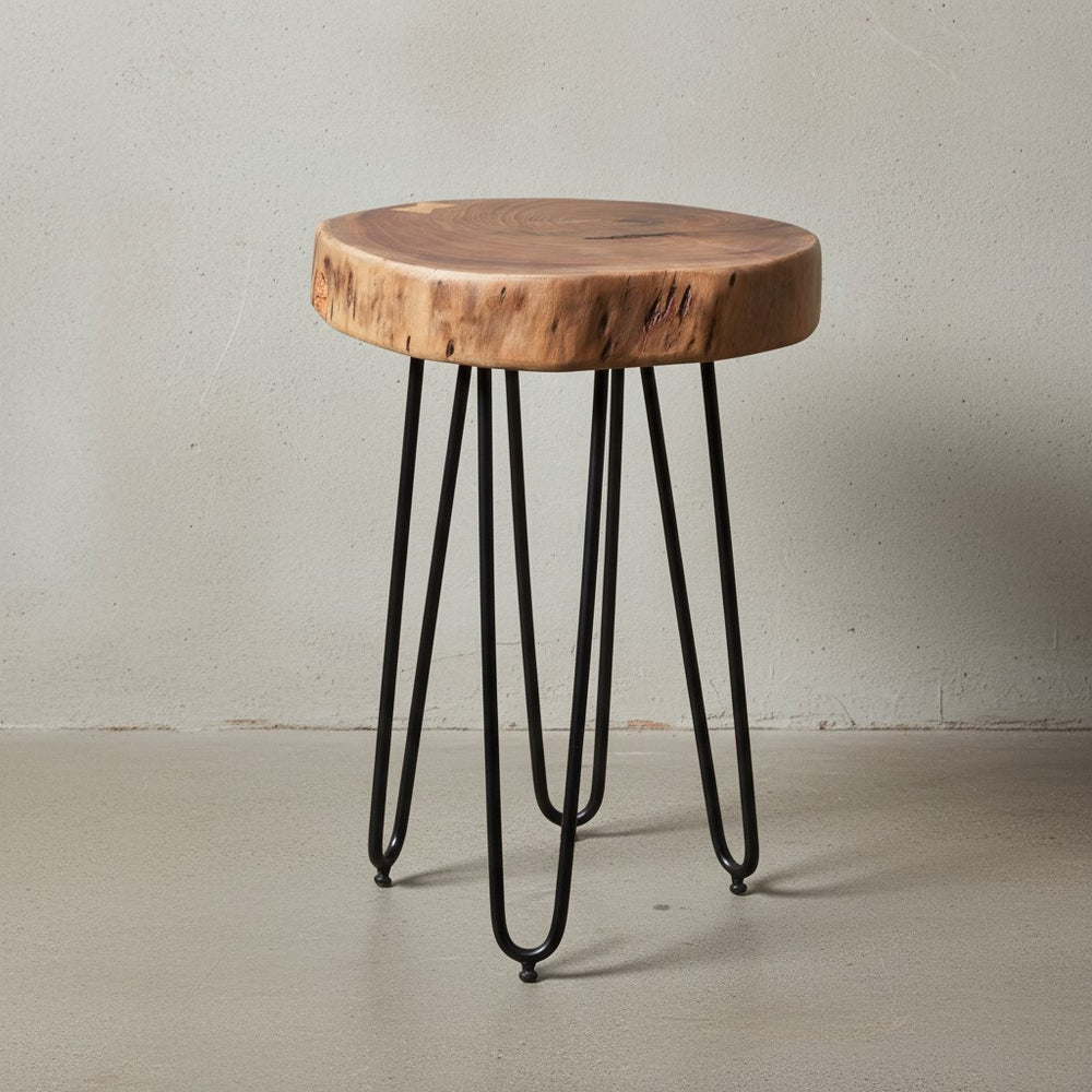 Beistelltisch BALU Massivholz_ Metallbeine_ Baumstammoptik_ robust_ pflegeleicht - KADIMA DESIGN_Farbe_ Beige_ Größe_ 35x35x45 cm_
