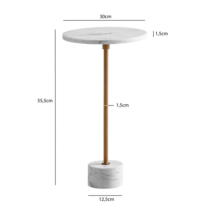 Beistelltisch Echter Marmor Metall 30x30x55-5 cm Anstelltisch Weiß Gold - Kleiner Abstelltisch Rund - Wohnzimmertisch Couch Modern - Marmortisch Hoch_