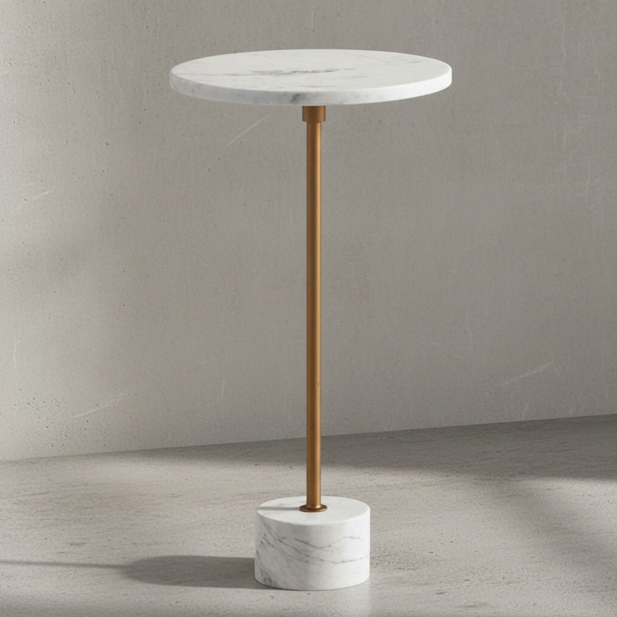 Beistelltisch Echter Marmor Metall 30x30x55-5 cm Anstelltisch Weiß Gold - Kleiner Abstelltisch Rund - Wohnzimmertisch Couch Modern - Marmortisch Hoch_