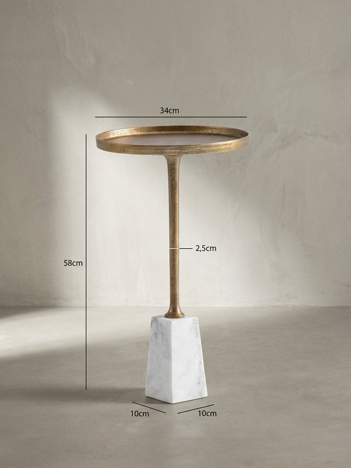 Technisches Maßbild des Beistelltisches mit exakten Abmessungen: Höhe 58 cm, Durchmesser 34 cm, für die präzise Raumplanung._