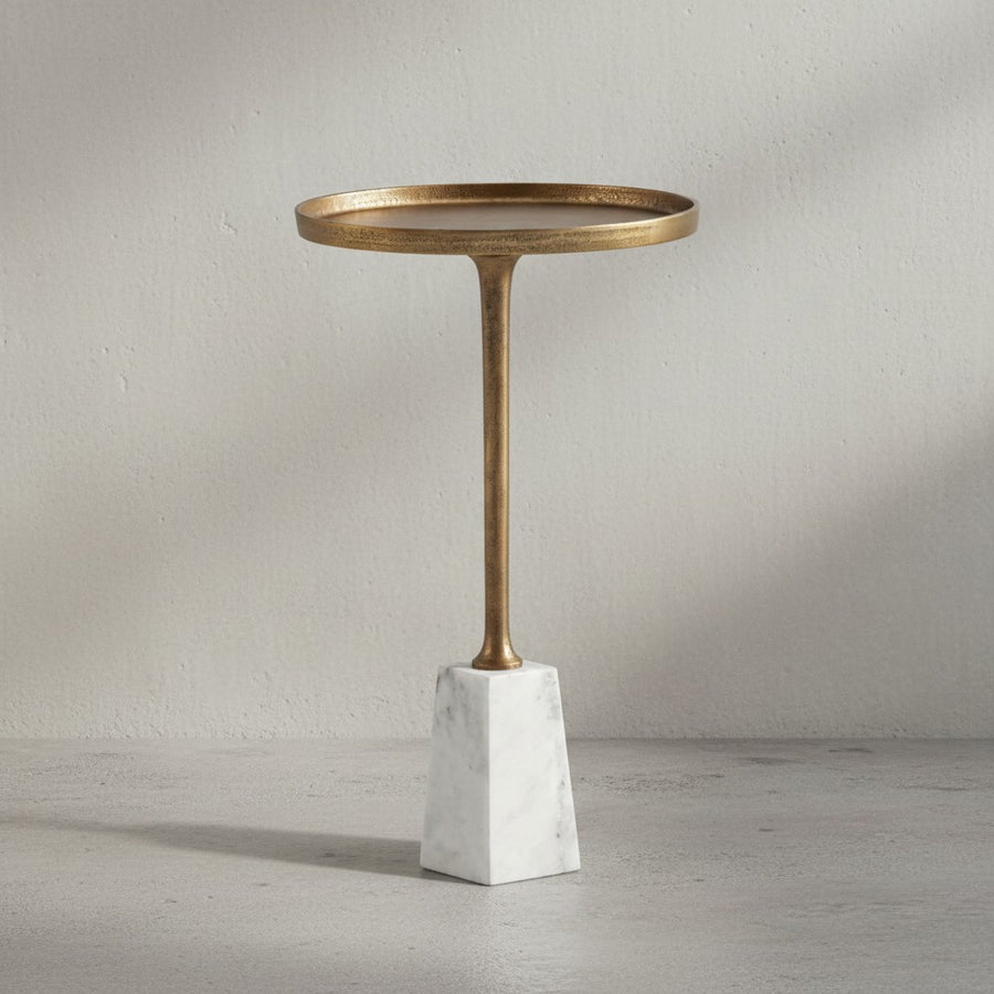 Beistelltisch Echter Marmor Metall 34x34x58 cm Anstelltisch Gold Weiß - Kleiner Abstelltisch Rund - Wohnzimmertisch Couch Modern - Marmortisch Hoch_