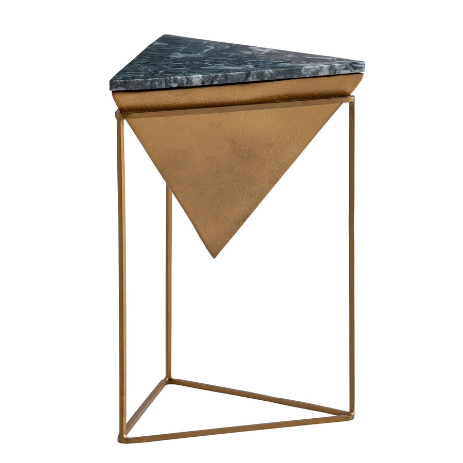 Beistelltisch – Dreieckig Marmor Grün Gold Metall 37x37x53 cm
