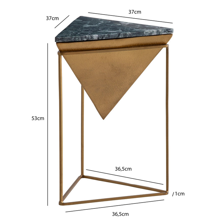 Beistelltisch – Dreieckig Marmor Grün Gold Metall 37x37x53 cm