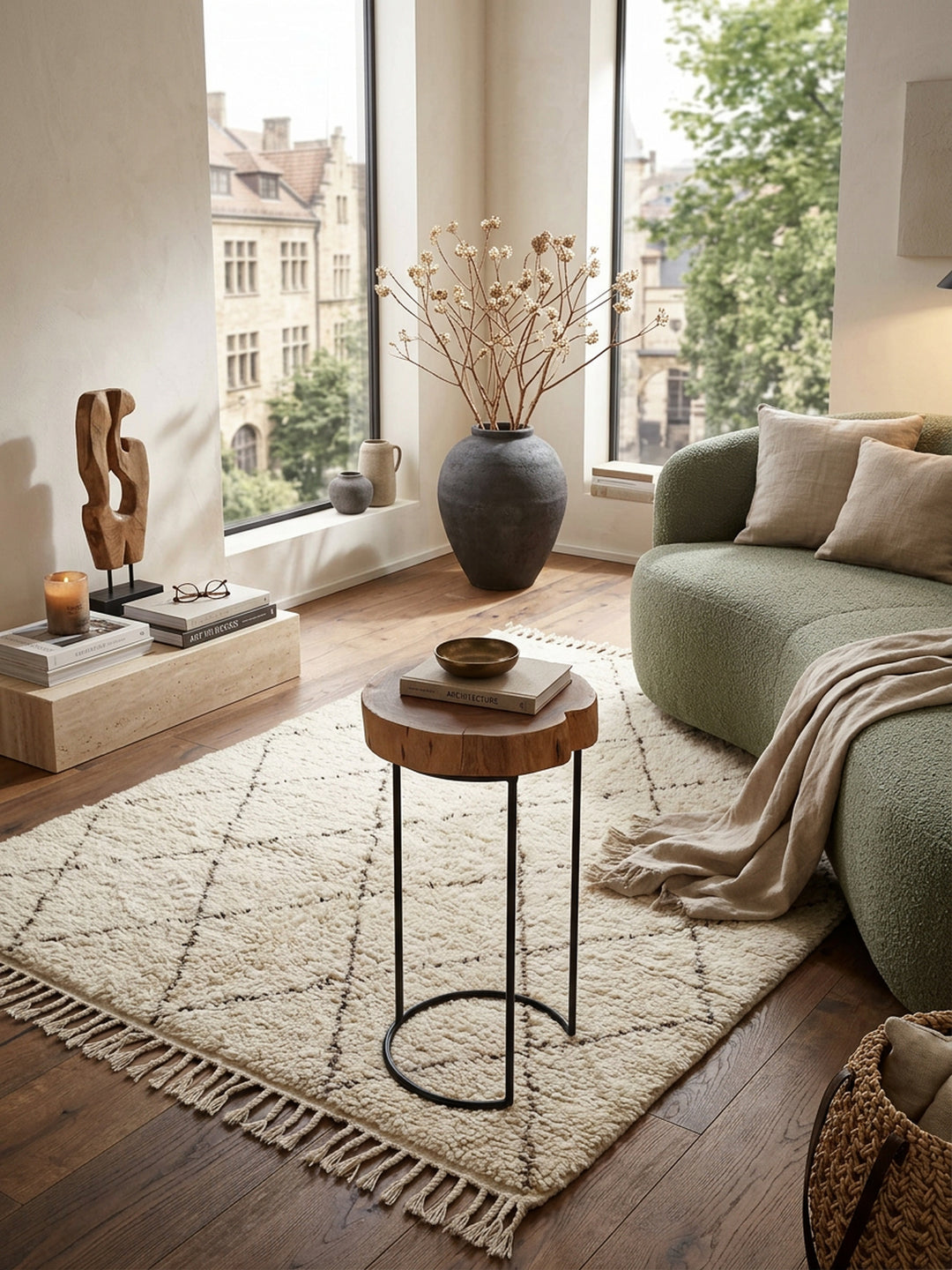 Beistelltisch INDI Massivholz_ Baumstamm-Tischplatte_ Metallgestell_ Landhausstil_ handgefertigt - KADIMA DESIGN_Farbe_ Beige_ Größe_ 28x28x55 cm_