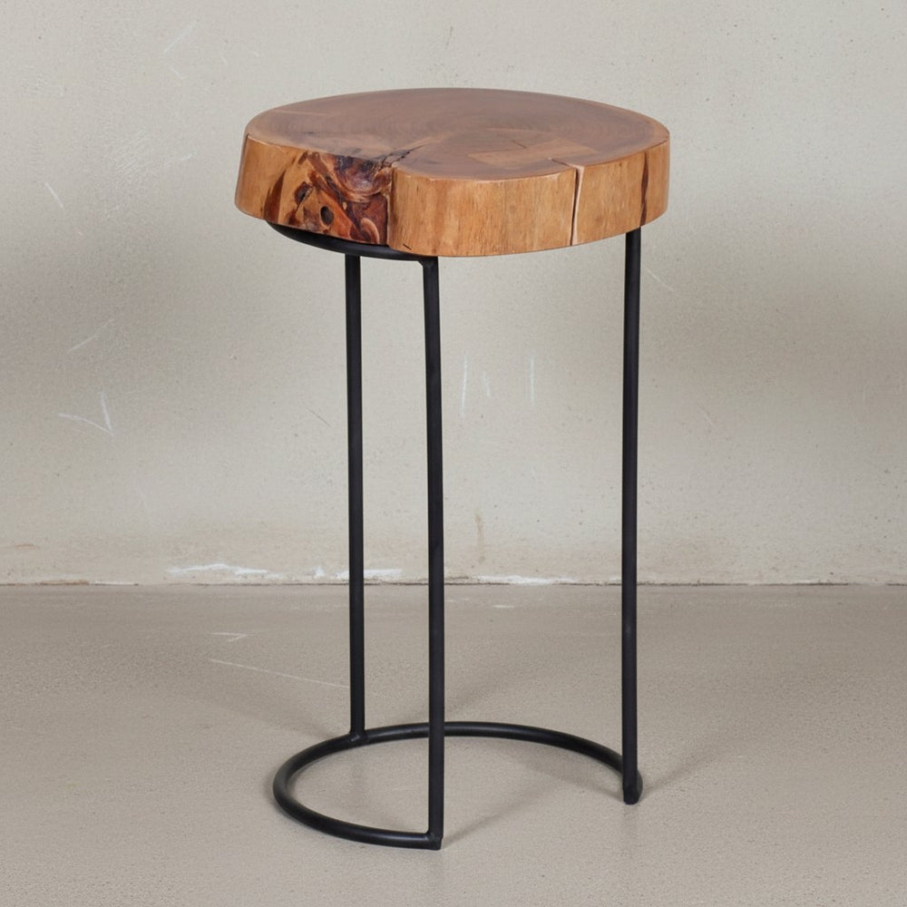 Beistelltisch INDI Massivholz_ Baumstamm-Tischplatte_ Metallgestell_ Landhausstil_ handgefertigt - KADIMA DESIGN_Farbe_ Beige_ Größe_ 28x28x45 cm_