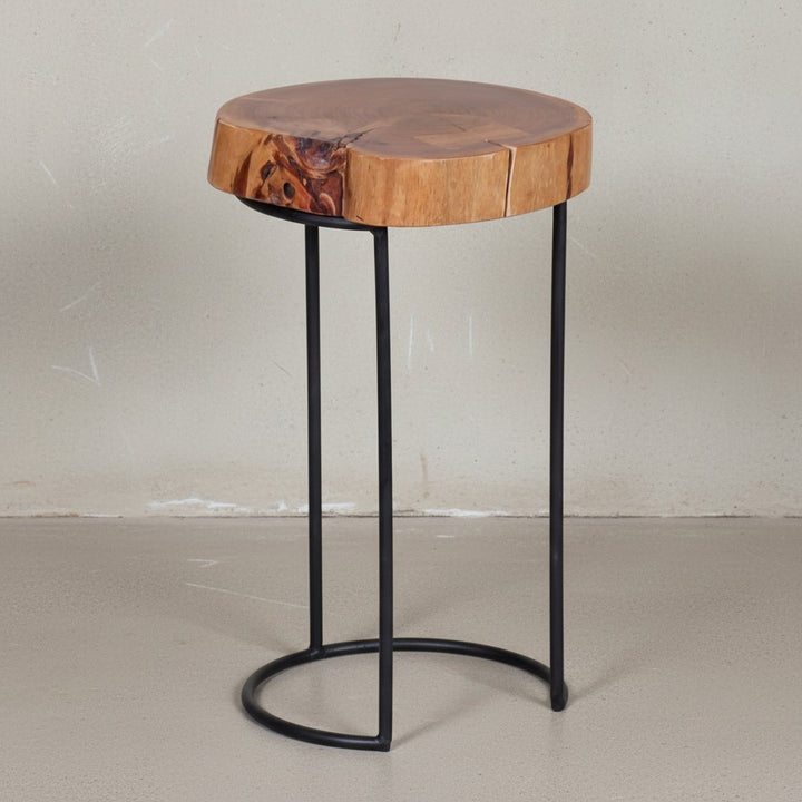 Beistelltisch INDI Massivholz_ Baumstamm-Tischplatte_ Metallgestell_ Landhausstil_ handgefertigt - KADIMA DESIGN_Farbe_ Beige_ Größe_ 28x28x45 cm_