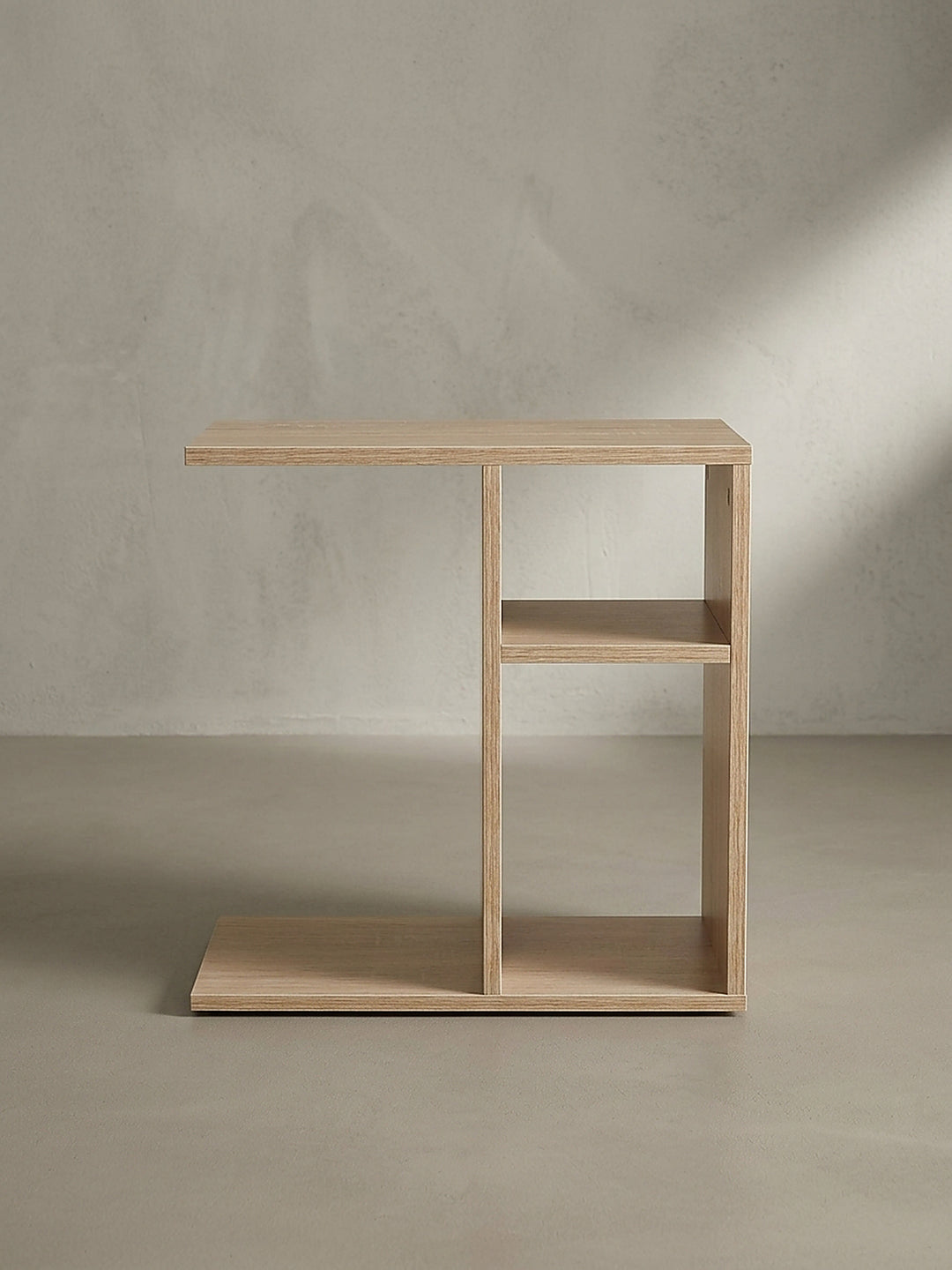 Couchtisch klein modern aus folierter Spanplatte in Sonoma Eiche Seitenprofil Ansicht ohne Dekoration_